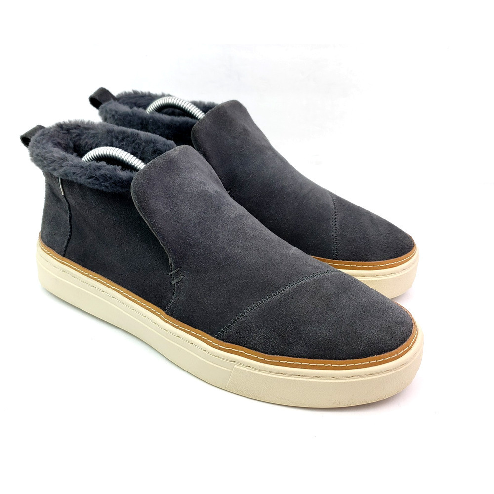 Toms Paxton Womens Size 10 Gray Suede Slip On Faux Fur Lined Bootie Shoes